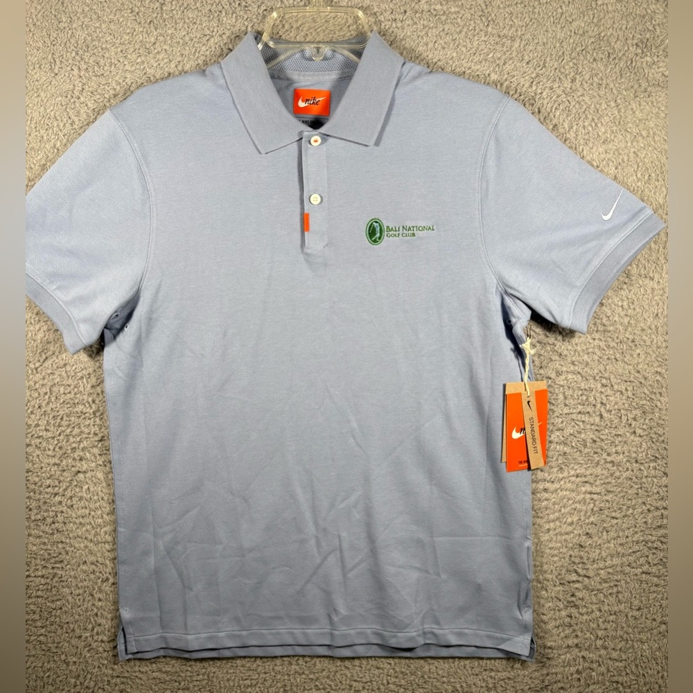 NWT Nike Golf Dri Fit Polo Shirt Blue Mens Medium Bali National Golf Club